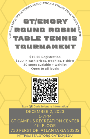 GT/Emory Table Tennis Round-Robin Tournament Poster